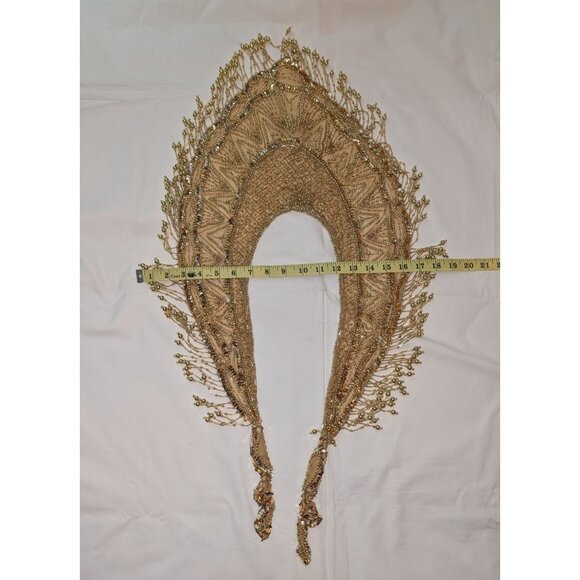 Gold Beaded Fringe Shawl Wrap New Years Christmas Party Festive - Picture 11 of 12